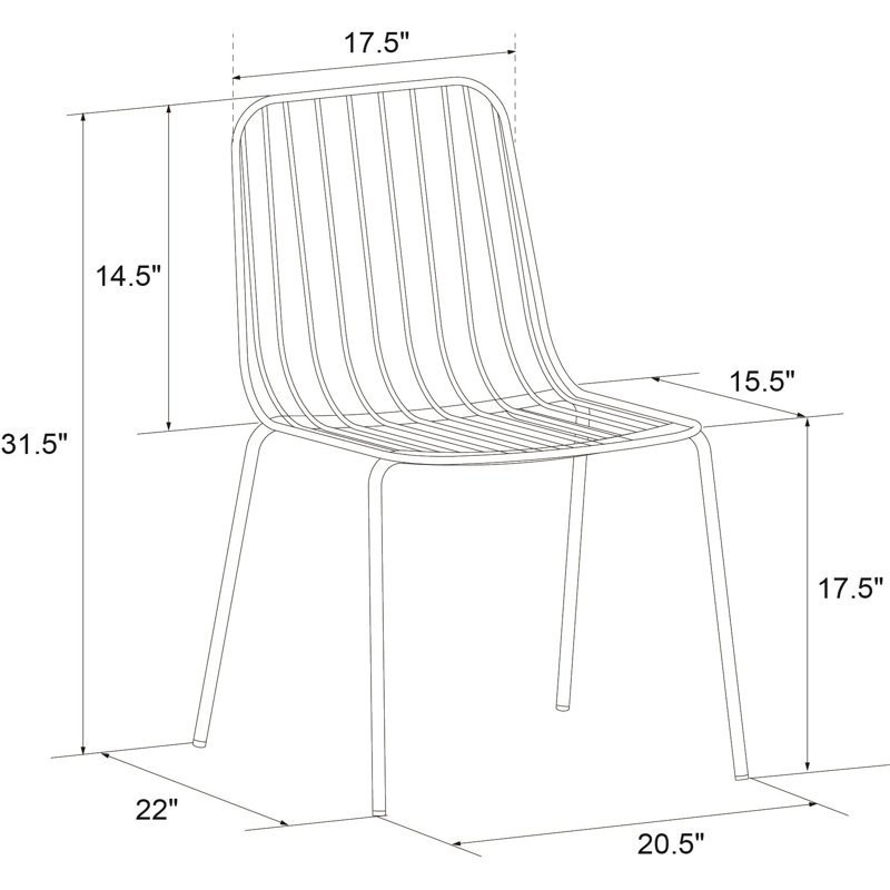 44cm H Slat Back Side Chair in Black, Black