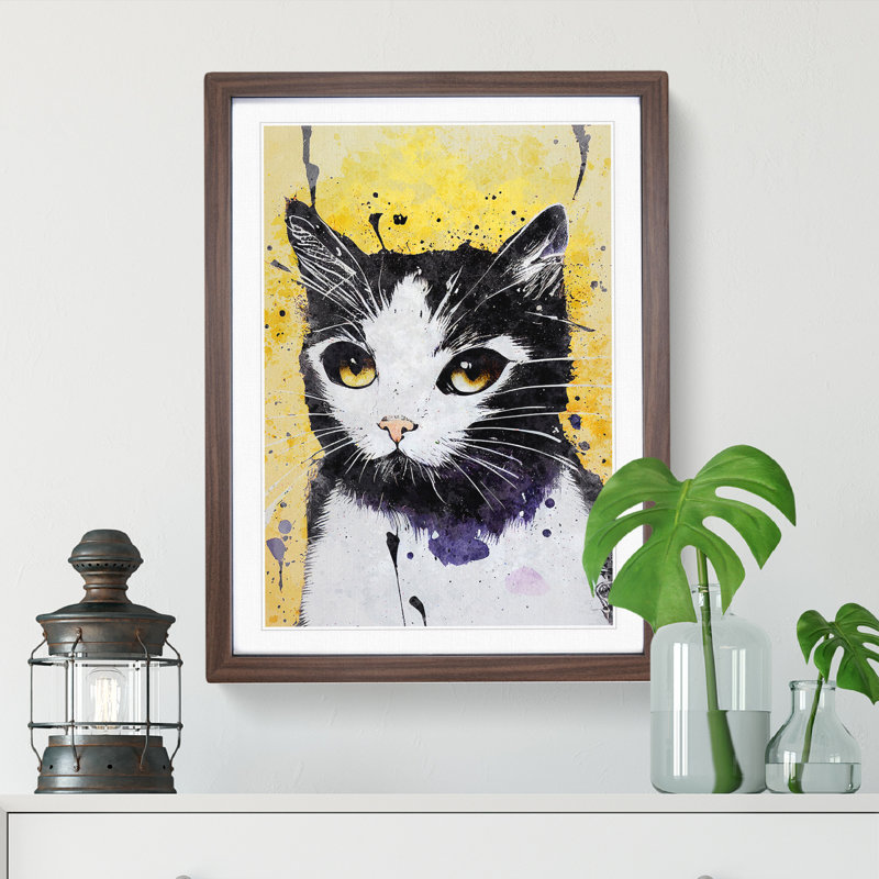 Cat Graffiti No.2 1 Piece Single Picture Frame Wall Art, 34cm H x 25cm W x 2cm D, Brown Framed