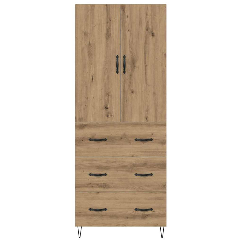  Highboard With Drawer 2 Pcs Old Wood Engineered Wood And Glass, Artisan Oak
