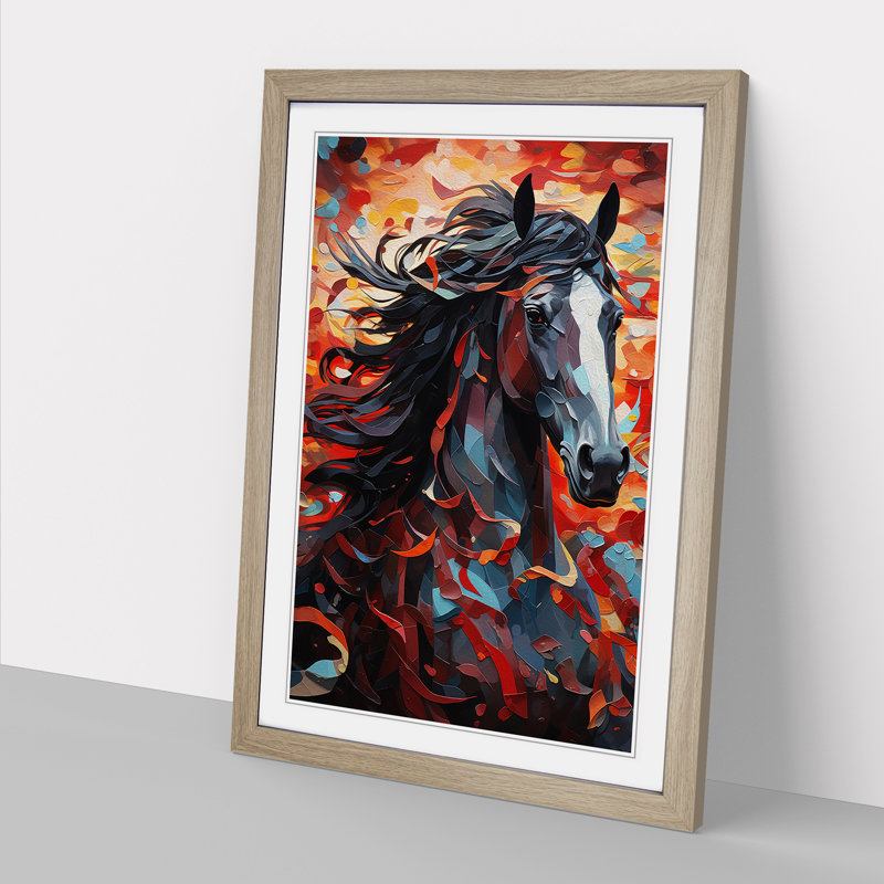 Shire Horse Orphism - Single Picture Frame Print on Wood, Oak Framed, 46cm H x 34cm W