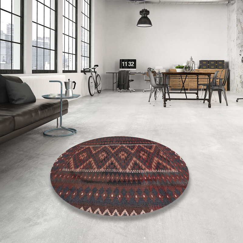 Tapis noir/noir foncé traditionnel Hassel, Rond 3 pi