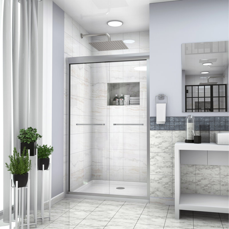Shower Door 48" W X 76"H Semi-Frameless Bypass Sliding Shower Enclosure, 5/16 In. (8Mm)