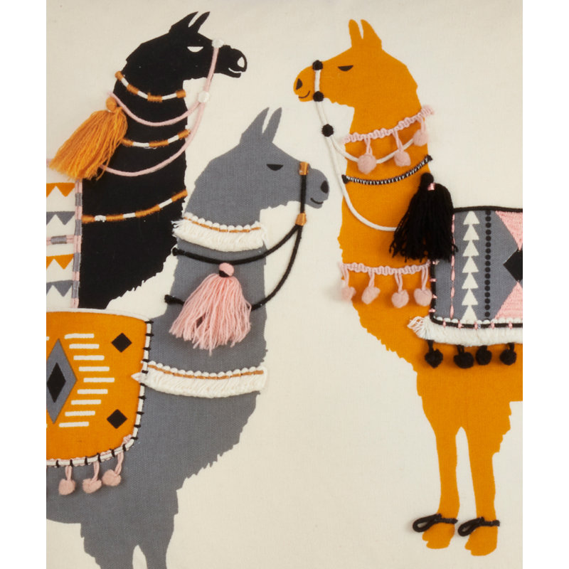 Llama Pack Embroidered Square Throw Pillow with Tassels