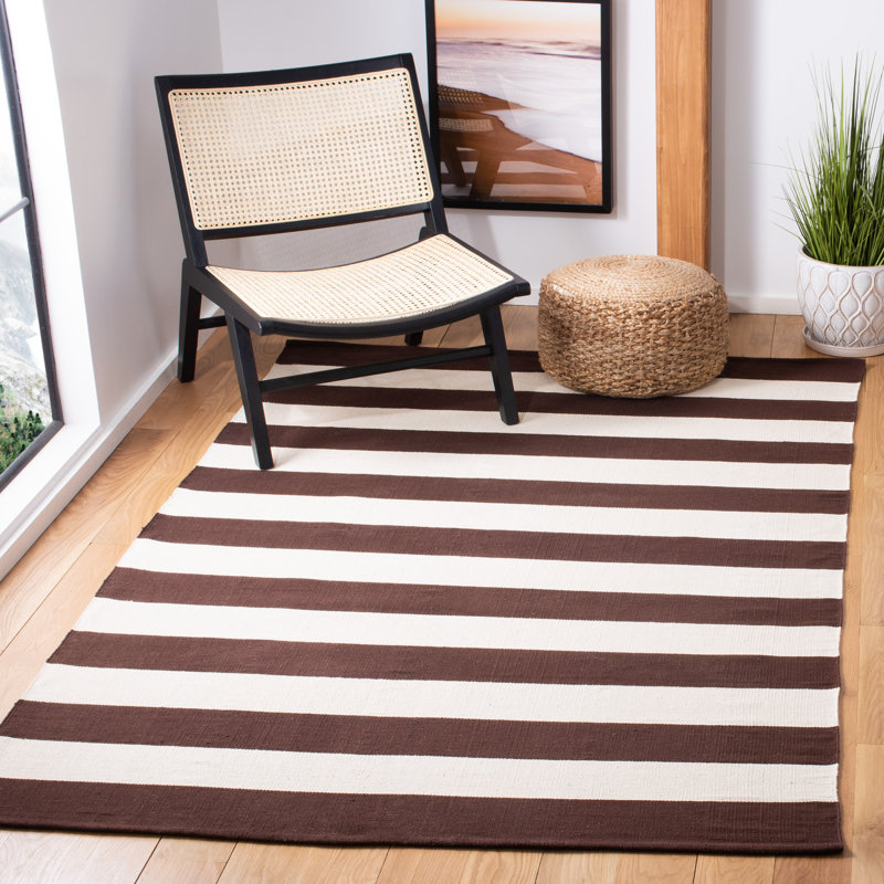 Wester Hand Woven Cotton Striped Rug, Rectangle 5' x 8'