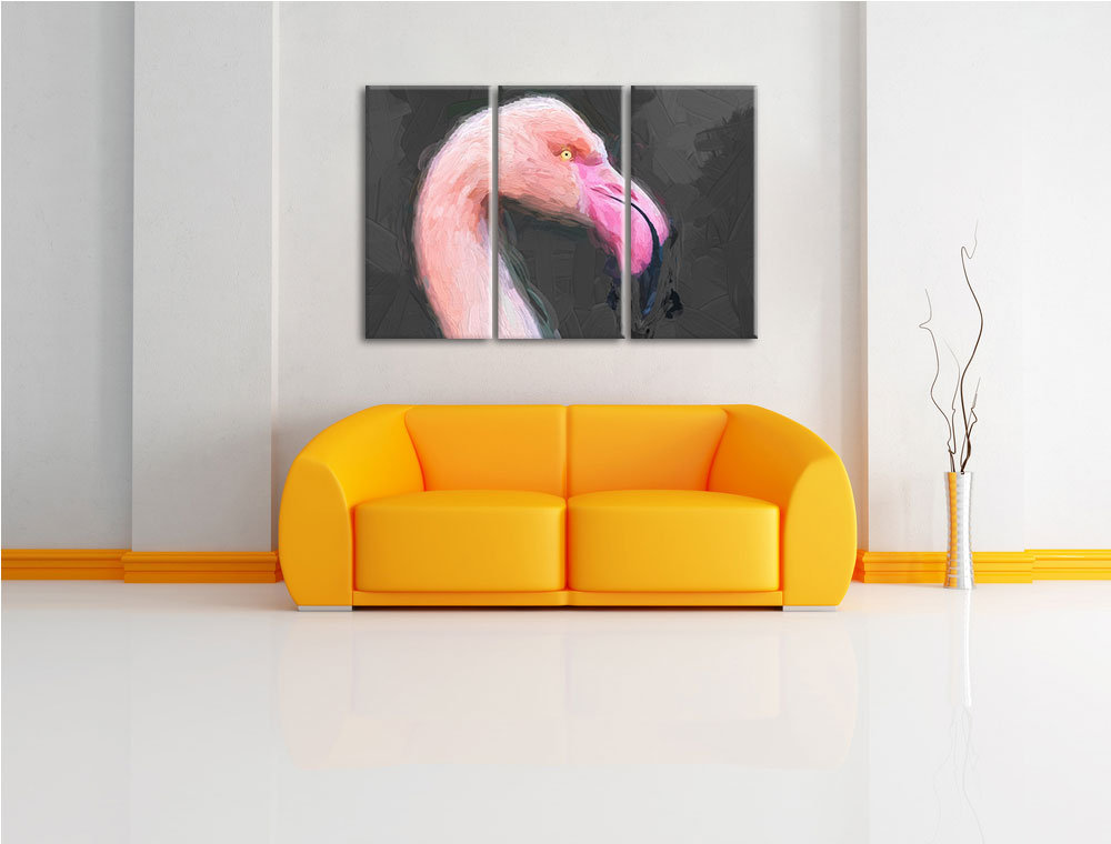 3-tlg. Leinwandbilder-Set Wunderschöner Flamingo im Seitenprofil, Kunstdruck