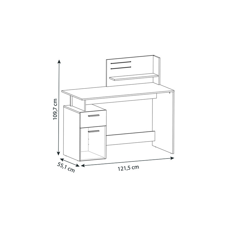 Fidencia Computer Writing Desk With Storage, White/Graphite Grey, 110cm H x 121cm W x 55cm D
