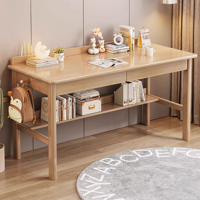 Bureau rectangulaire en bois massif avec 2 tiroirs Burlywood, H 29,53 po x l 62,99 po x P 23,62 po