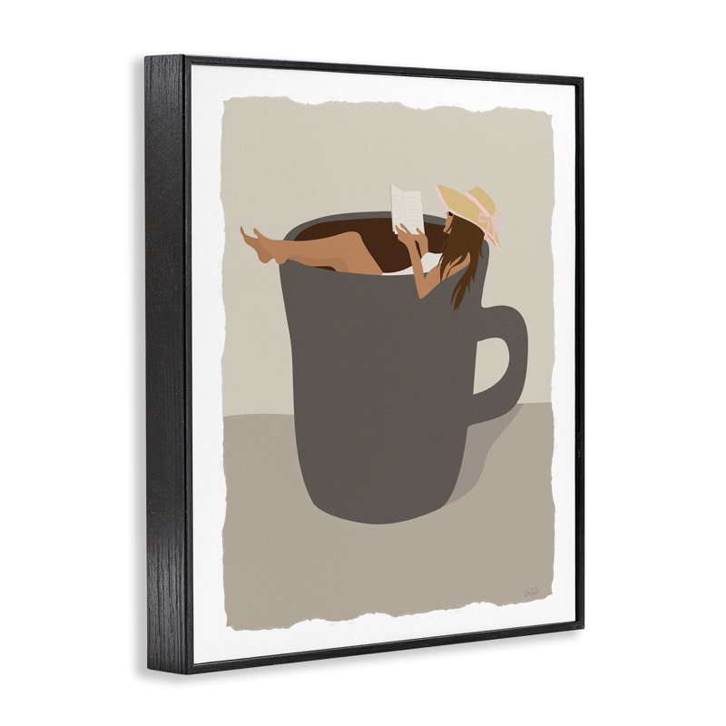 «Morning Coffee & Woman», estampe numérique de Natalie Carpentieri, H 14 po x l 11 po, Giclée encadrée noir minuit