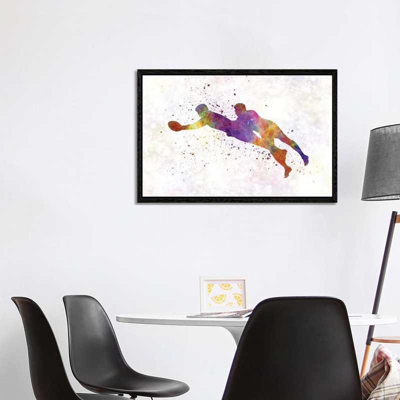 Rugby Men Players In Watercolor III by Paul Rommer - Floater Frame Gallery-Wrapped Canvas Giclée on Canvas, Black