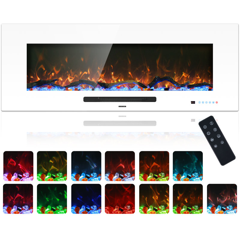 Abbriella Recessed/Wall-mounted  Electric Fireplace With Remote Control, 18.34" H x 50" W x 5.46" D, White