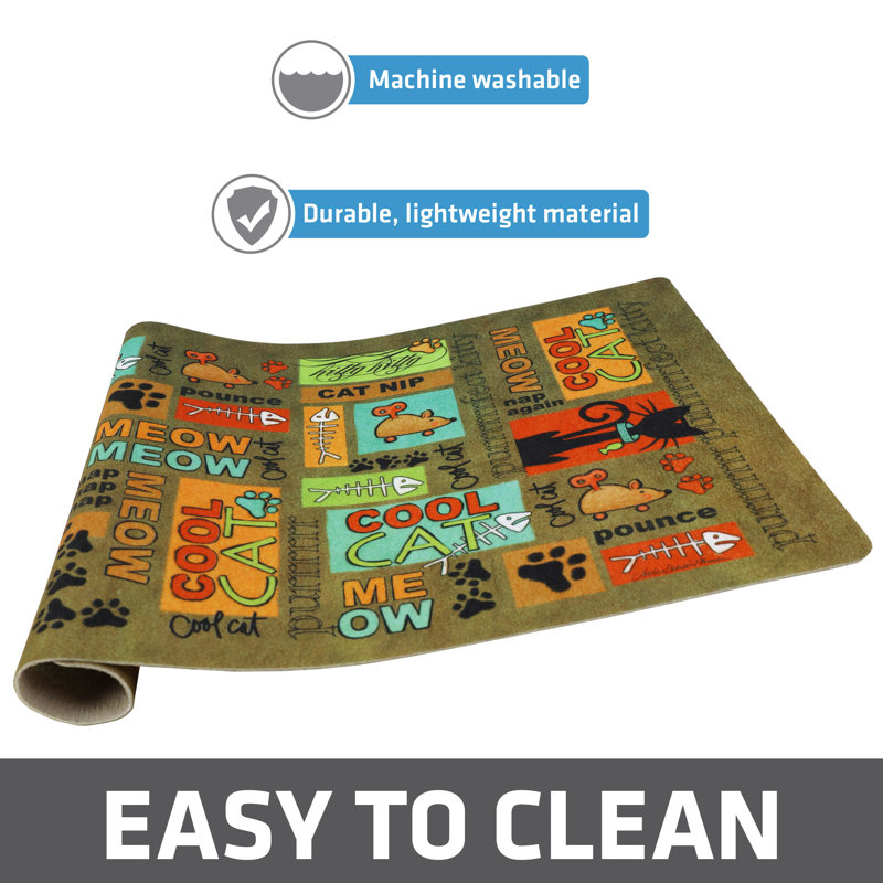 Napperon pour chat, tapis d'alimentation pour animaux de compagnie - tissu absorbant, envers imperméable, antidérapant, lavable à la machine, durable (12 po x 20 po) (brun chat frais) (fabriqué aux États-Unis)