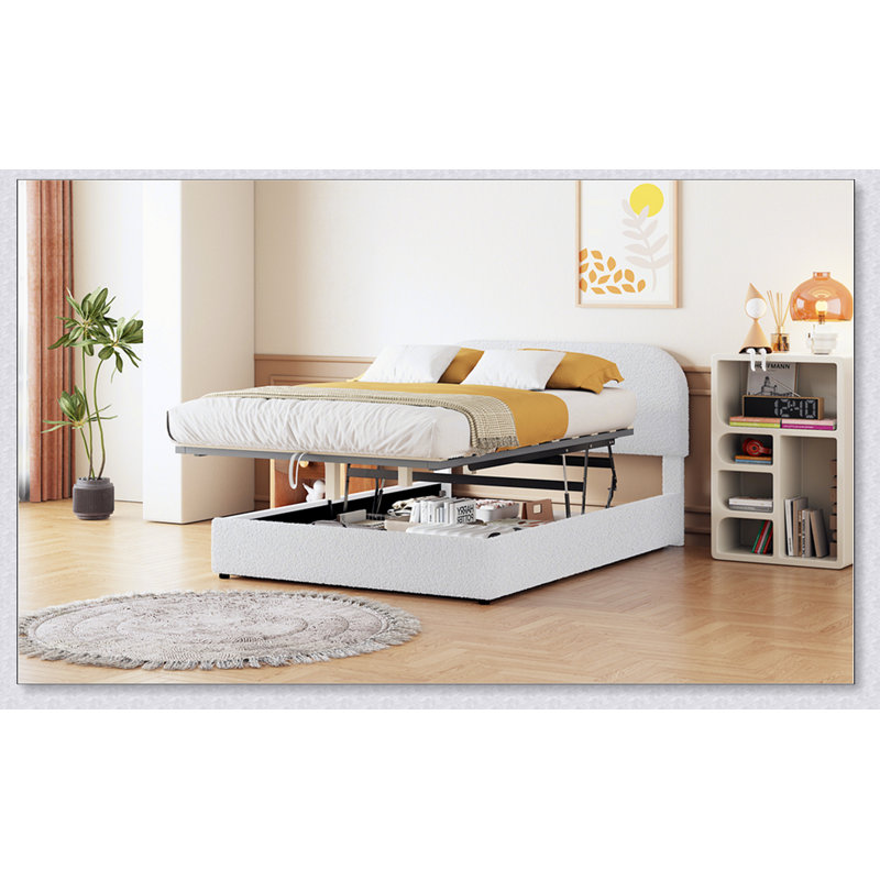 Lit plateforme tapissier Teddy, Double, Blanc