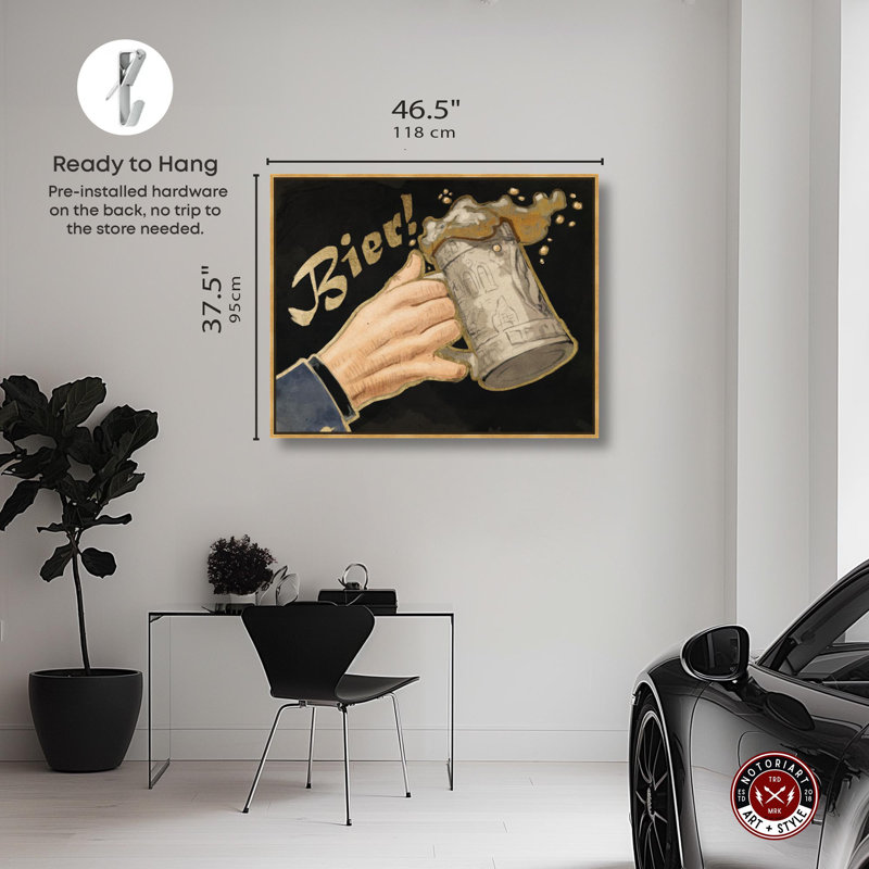 Impression de citations de motivation sur toile de bière allemande par Notoriart, Cadre doré, H 37 po x l 46 po