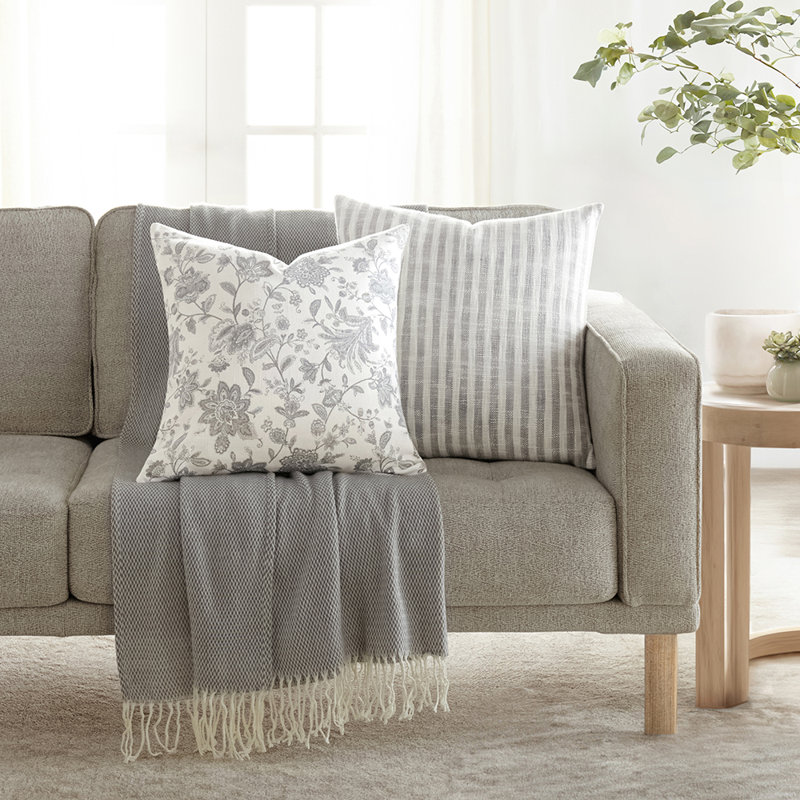 Gray and White Cotton Square Throw Pillow, 20 x 20 inches