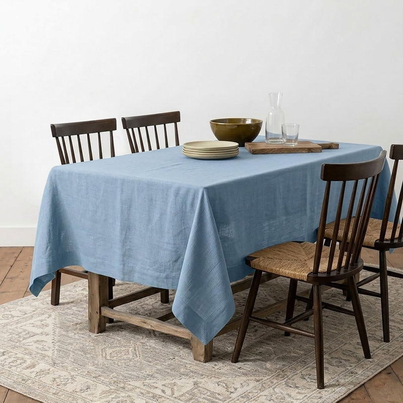 Diana - 100% Pure Linen Tablecloth, 108" L x 60" W, Dusty Chambray Blue, Solid Color