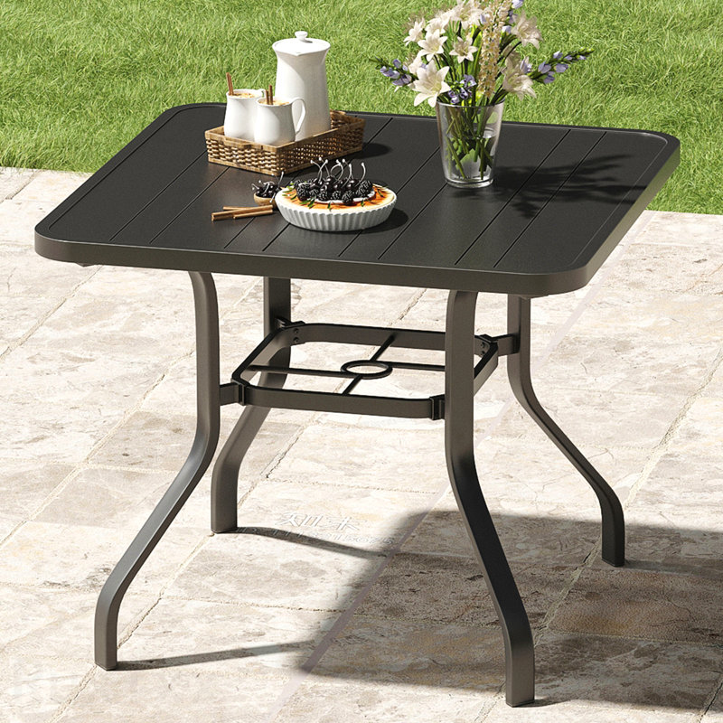 Patio Dining Table 35"X35", Square Outdoor Dining Table With 1.57" Umbrella Hole, Metal Outdoor Furniture For Patio, Graden, Backyard And Poolside, Weather-Resistant