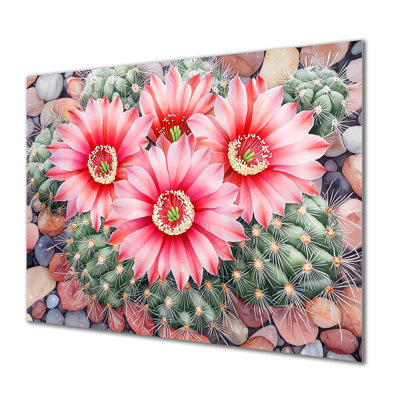 Pincushion Cactus Flowers I - Floral Metal Decor, Floral Cactus Metal Print