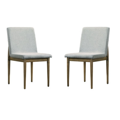 Dining Chair Of 2, Mid-Century Look, Natural Tone, Gray Upholstered Seat, Solid Wood Construction 2Pc Modern Room Chairs, Upholstery