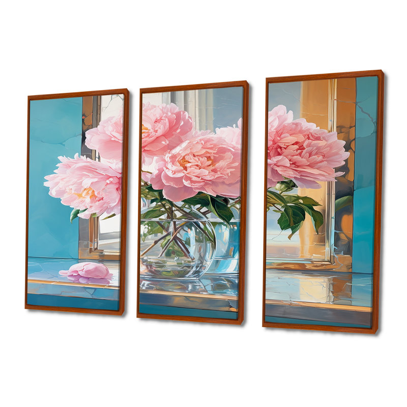 Ensemble d'art mural Norval - Bouquets assortis, Cadre flottant brun, H 40 po x l 60 po x P 1 po