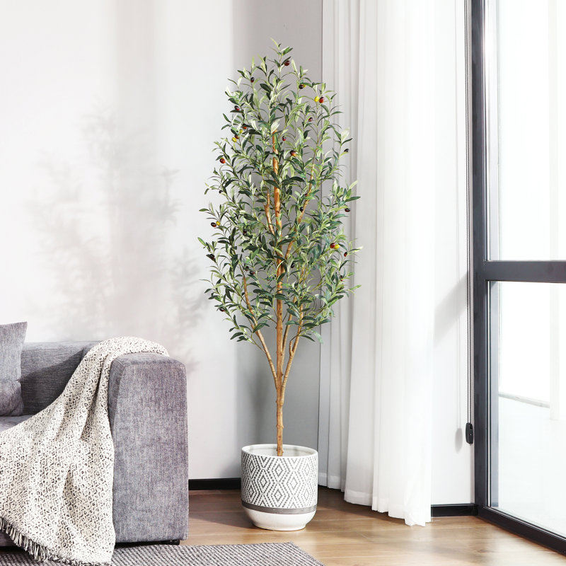 Adcock Artificial Olive Tree in Pot with Realistic Leave and Natural Trunk, 70" H x 18" W x 18" D