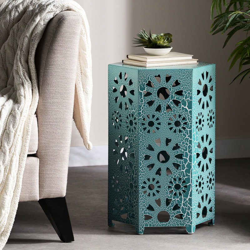 Table d'appoint 14 po en fer bleu sarcelle - Découpe élégante pour le patio, les boissons et les collations avec espace, Teal