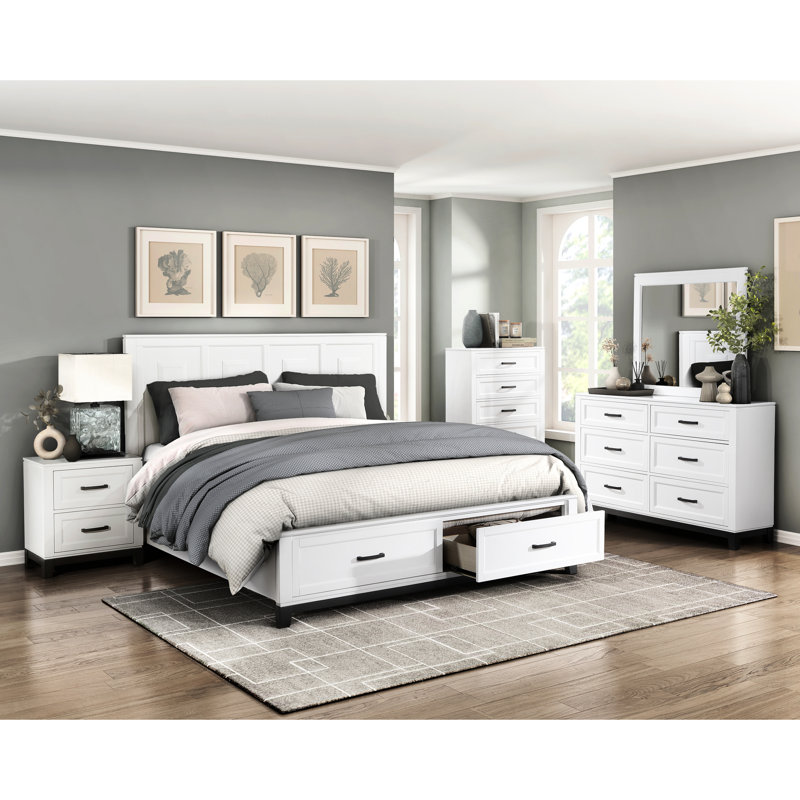 Table de chevet blanche à 2 tiroirs - Pièce de mobilier de chambre en bois blanc