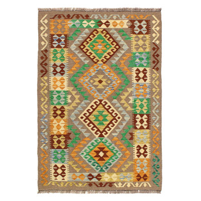 Tapis réversible en laine tissé à plat 3 pi 6 po x 5 pi Kilim