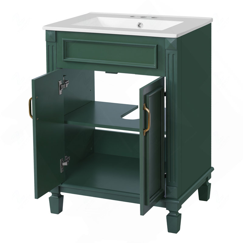 Meuble-lavabo de salle de bain 24 po avec lavabo supérieur, armoire de rangement moderne avec 2 portes à fermeture douce et tablette réglable, structure en bois massif.