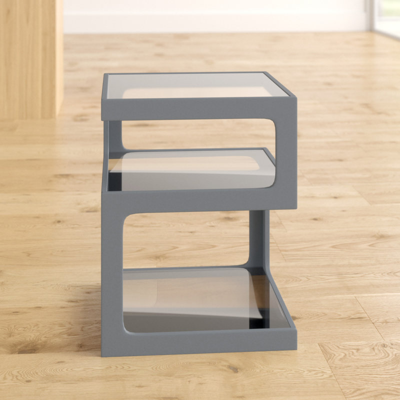 Earnestine Glass Top Frame End Table, Grey