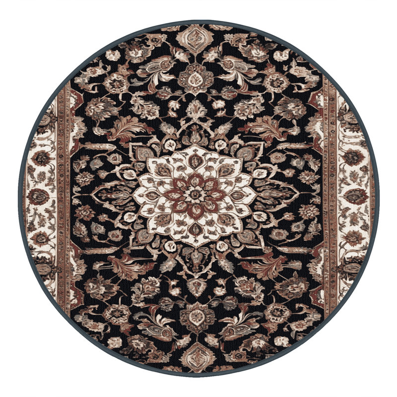 Tapis brun lavable à la machine, Rond 7 pi