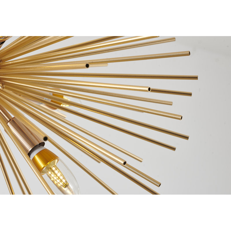 9-Light Gold Iron Chandelier With Aluminum Rods, 23.6" H x 23.6" W x 23.6" D