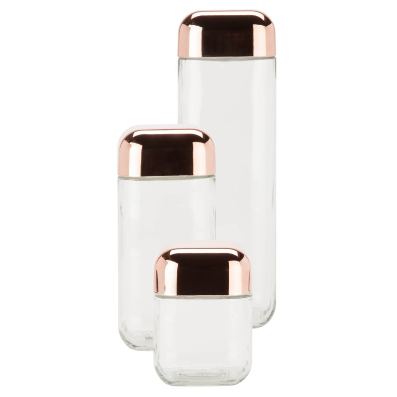 Clear Glass 3-Piece Storage Jar Set with Copper Lids
