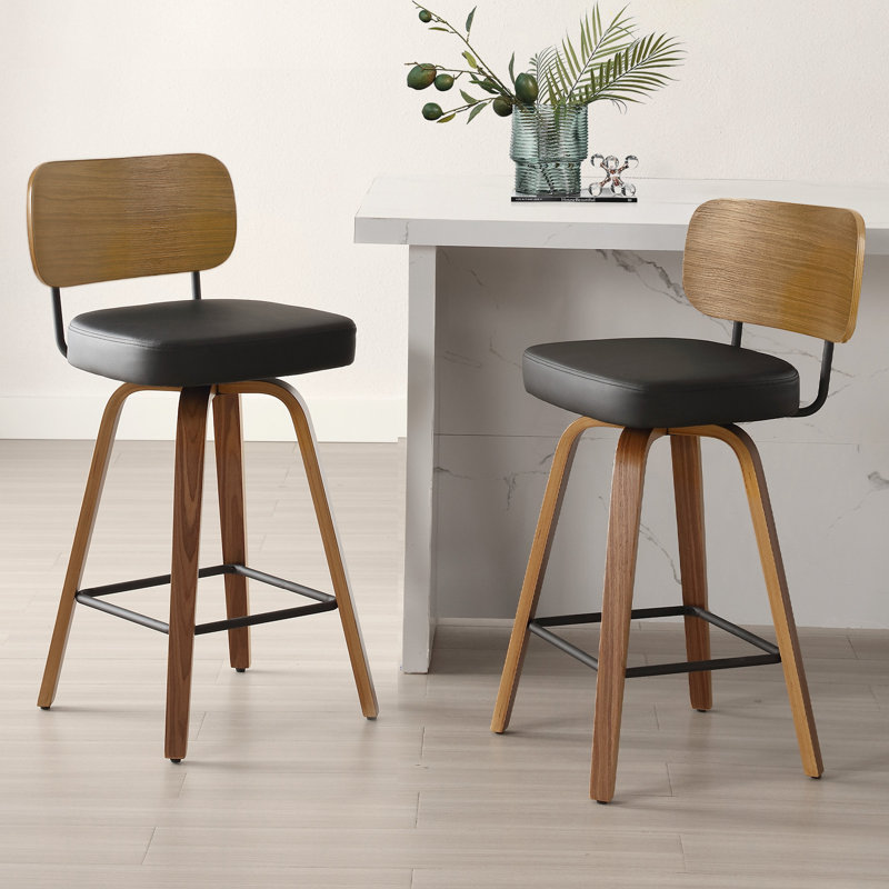 26" Swivel Upholstered Counter Height Bar Stool, Black, 3