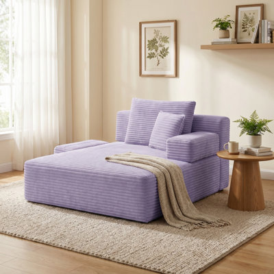 Plush Corduroy Chaise Lounge with 3 Pillows, Convertible Sofa Bed with Storage Pocket, Compression Foam Sleeper Sofa for Living Room, Apartment