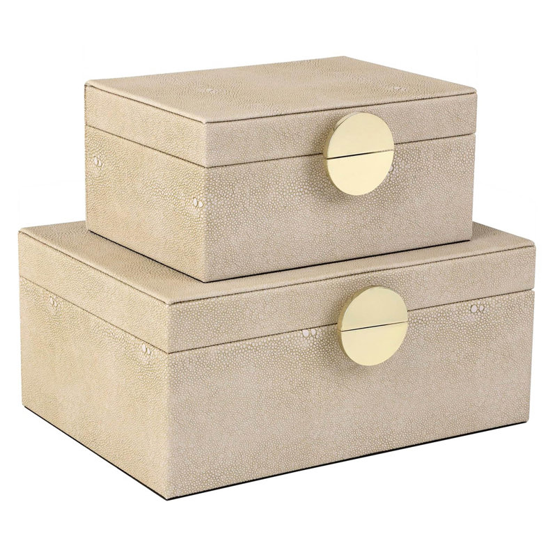 Decorative Storage Box Set, Faux Leather Jewellery and Keepsake Boxes with Velvet Lining and Gold Hardware (Set of 2)