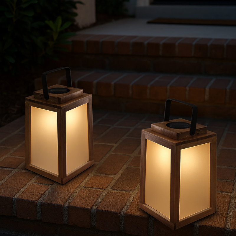 H11" Farmhouse Led Solar Lantern With Wood Farm And Frosted Glass Panl Ourdoor Garden Decorative Hanging Lanterns For Outside Camping