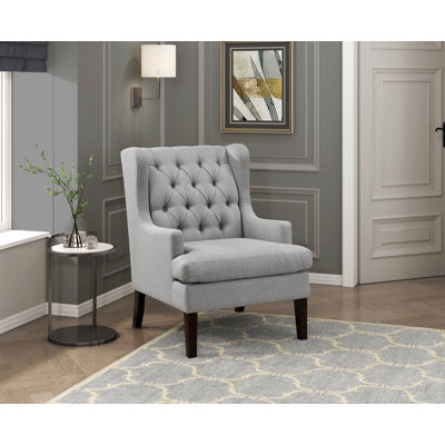 Fauteuil à oreilles Keisha de 29 po avec revêtement en tissu texturé, dossier capitonné et siège rembourré en mousse