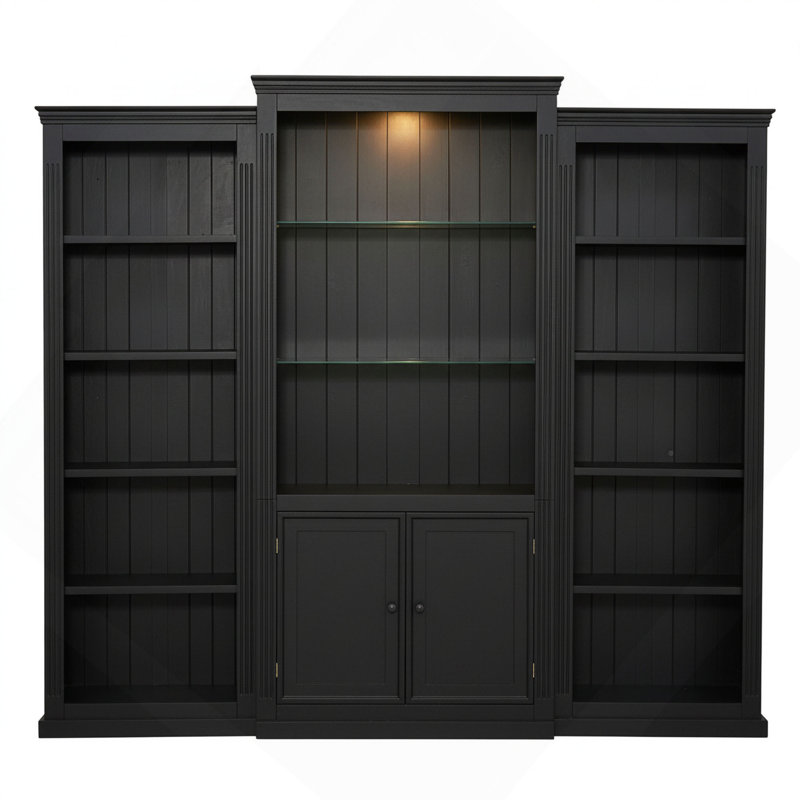 Bibliothèque de 78,75 po de hauteur, 3 pièces, vitrine avec plafonnier à DEL réglable 5 couleurs, tablettes de style rétro avec tablettes en verre trempé pour le salon, le bureau, le studio ou l'espace de travail
