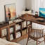 Bureau en fer massif en forme de L brun noyer + noir-1311164447