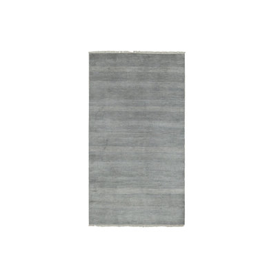 3'10" x 7'0" New Hand Knotted Grey Wool & Silk Runner Oriental Rug - MOA10279337