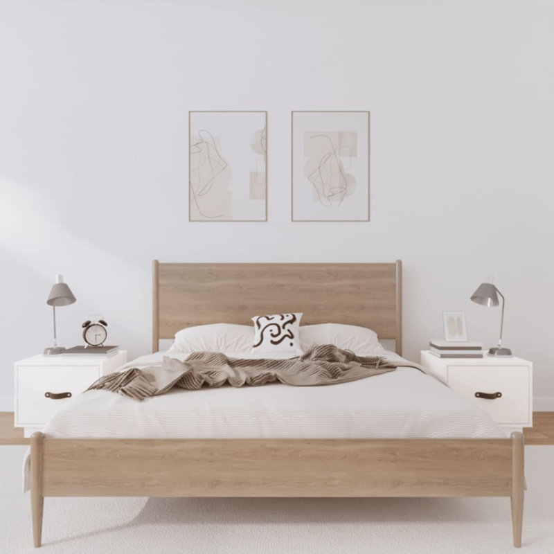 40cm W Solid Wood Bedside Table, Set of 2, Grey