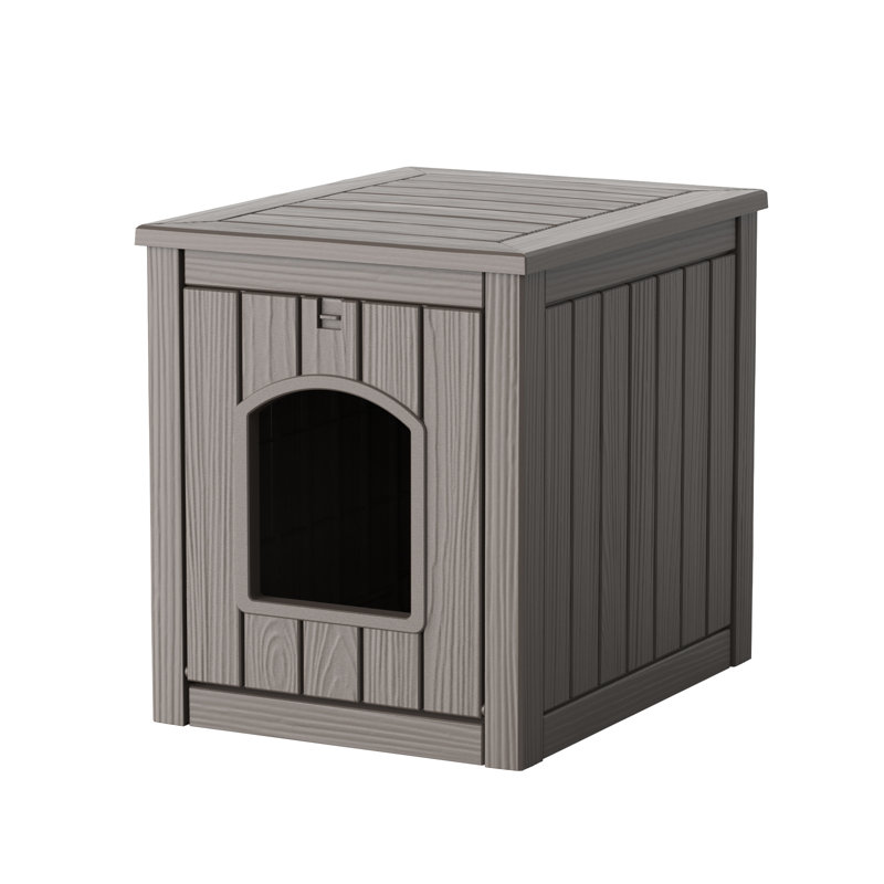 Maison pour chat en résine étanche de 54,5 cm de hauteur, avec bac à litière intégré pour usage intérieur et extérieur., Gris