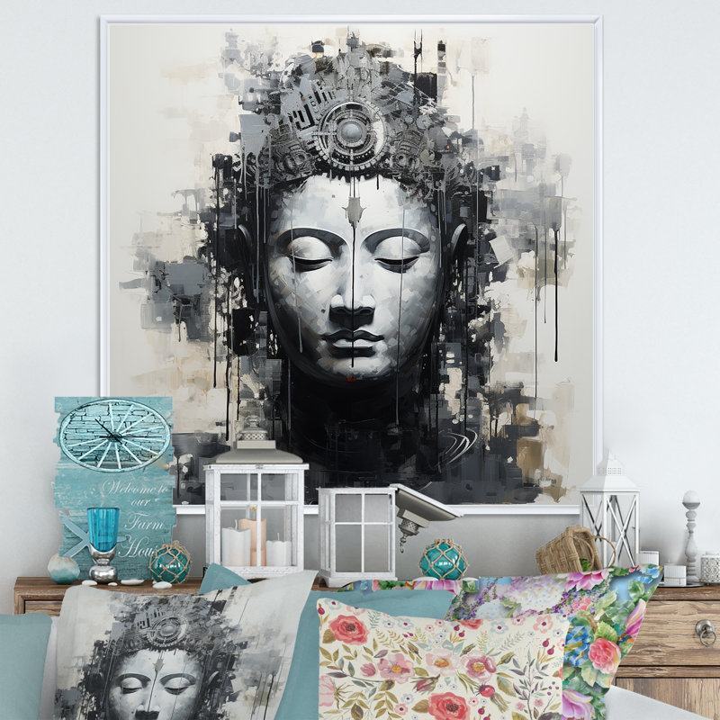 Statue du Saint Bouddhisme III sur toile, Cadre flottant blanc, H 24 po x l 24 po x P 1 po