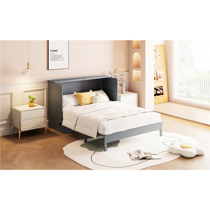 Lit double en gris avec généreuses options de tiroirs. Économise de l'espace efficacement. Permet de ranger plusieurs objets. Finition attrayante. Fonction de charge. Facile à assembler. L 75,1 po x l 56,7 po x H 41,3 po
