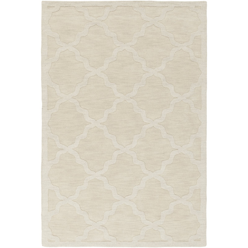 Tapis géométrique beige en laine fabriqué à la main Romina, Rectangle 9 pi x 12 pi
