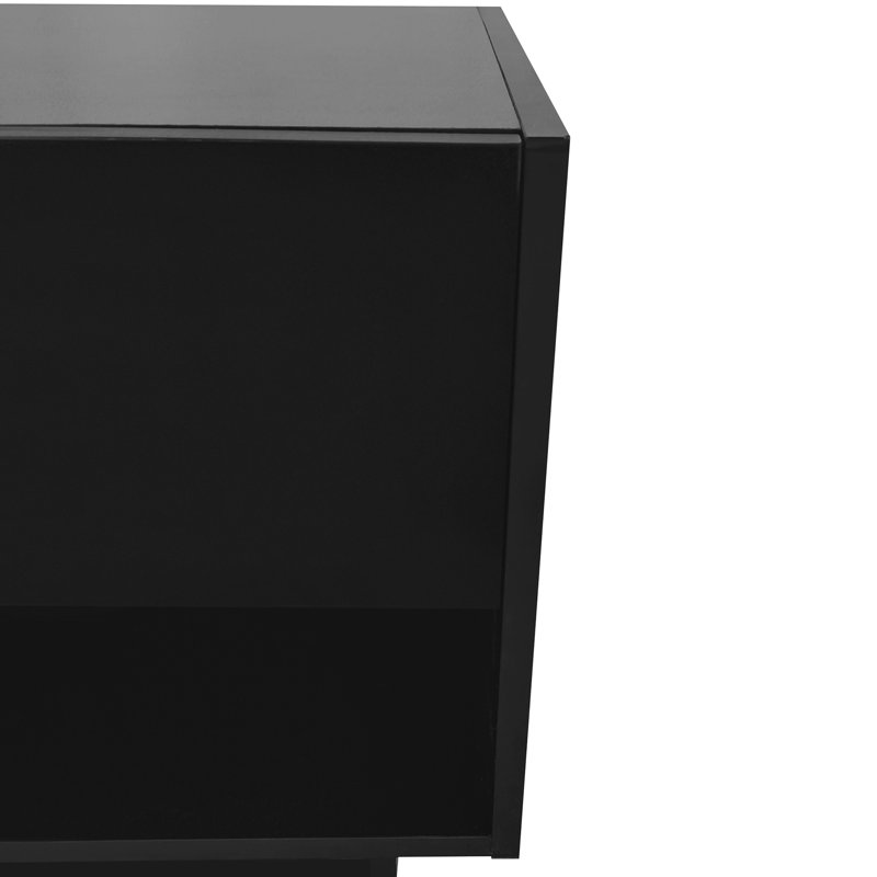 Élégante console de télévision avec plusieurs compartiments: peut accueillir des téléviseurs de 80 po ou moins, un panneau de particules de qualité bicolore au fini noir: peut accueillir des téléviseurs de 80 po