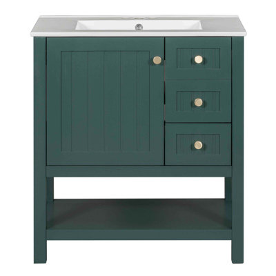 Meuble-lavabo transitionnel avec lavabo, 2 tiroirs et 1 porte
