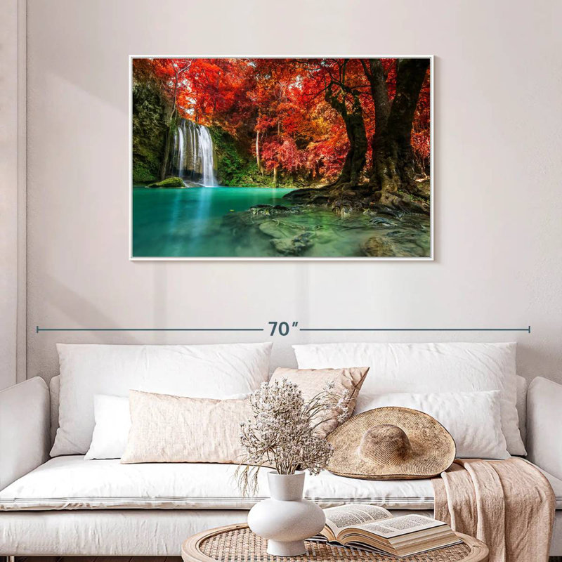 Red Waterfall, 37" X 25", Floating Frame White