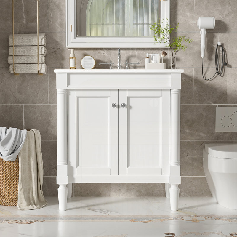 Meuble-lavabo 30 po avec lavabo en céramique, Blanc