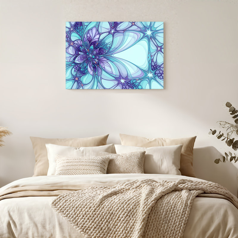 Art mural sur toile abstrait bleu sarcelle et lavande, 16"H x 24"W